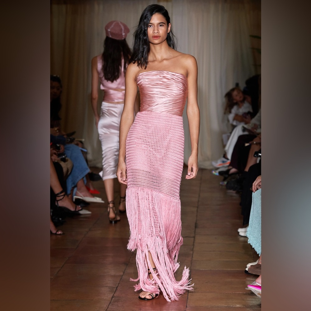 Alejandra Alonso Rojas Pink Strapless Fringe Dress